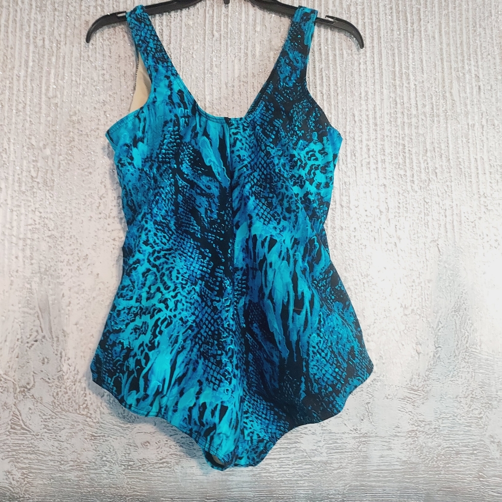 Miraclesuit Blue Patterned One-Piece Swimsuit Sz-… - image 3